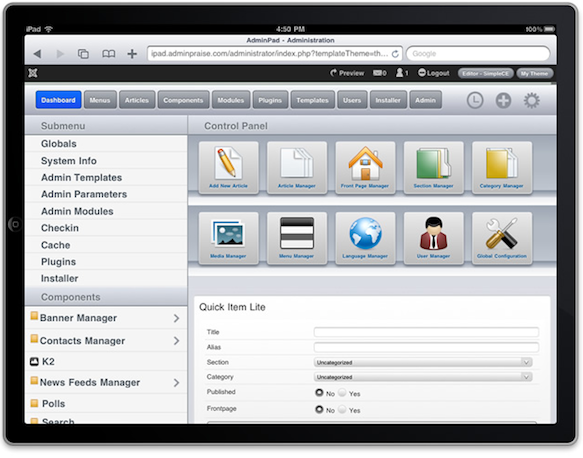 AdminPad - Joomla administrator template from JoomlaPraise